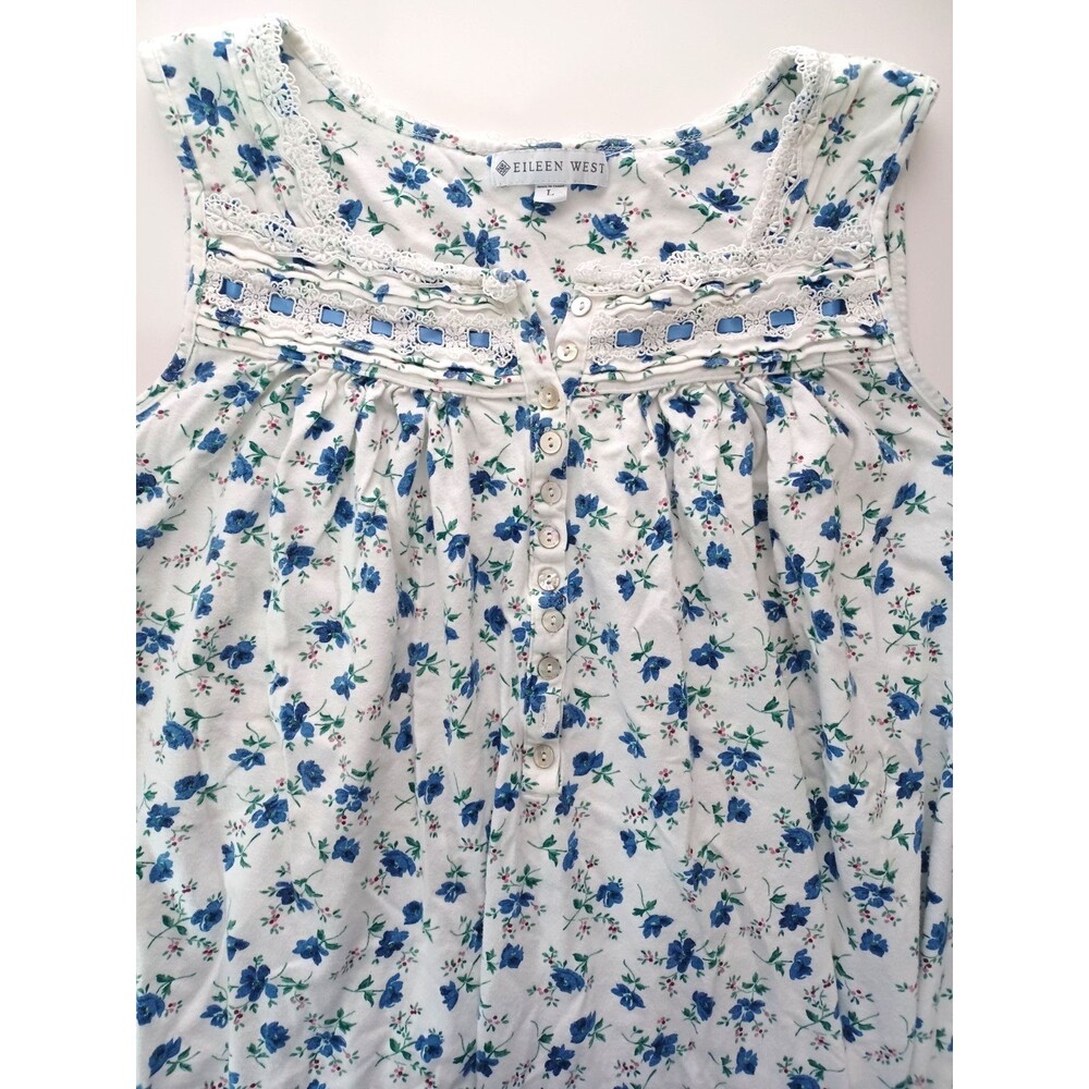Eileen West Floral Nightgown Large Boho Ballet Cottagecore Lace Ribbon Trim Trad